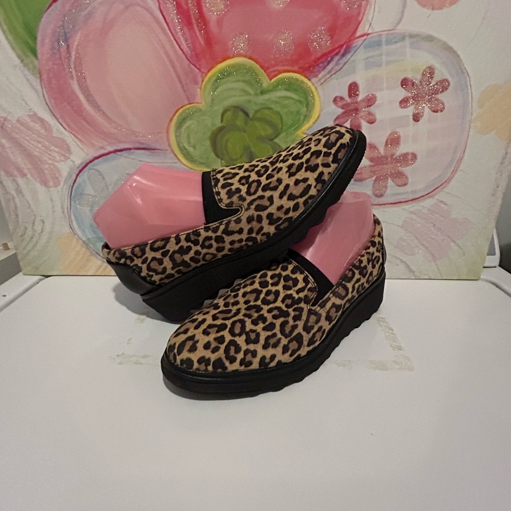 Clarks Leopard Print Flats with Pink Accents